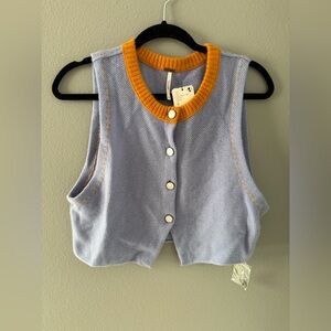 NWT Free People Sleeveless Knit Vest with Orange Trim